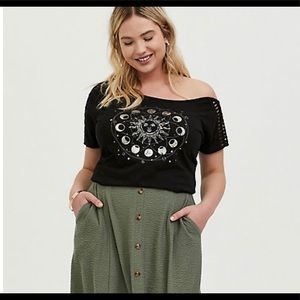 Black Moon & Sun Slub Jersey Cutout Off Shoulder T